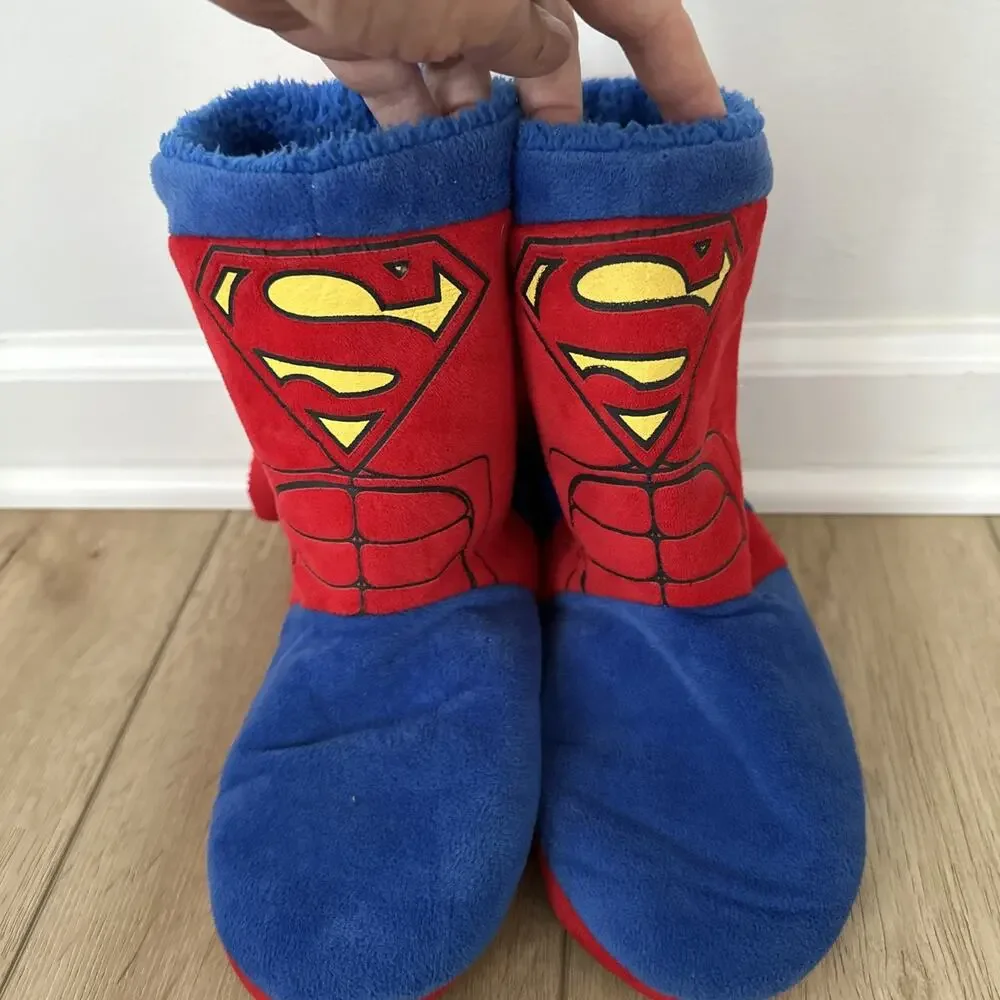 DC Comics Superman Plush Slippers Kids Sz 13-1 Cape Non Slip House Shoes